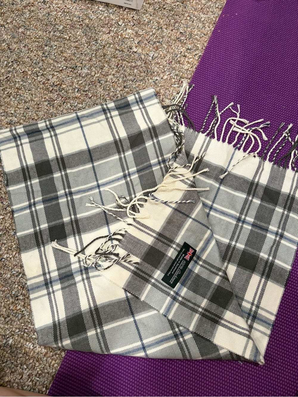 Cashmere!!  Cream & Gray Plaid scarf
